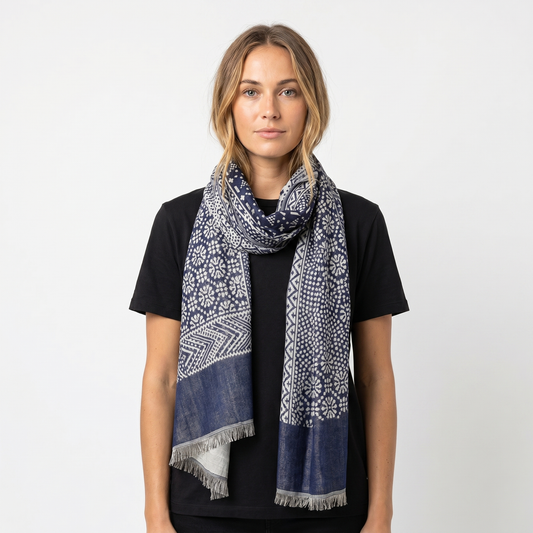 Women's Printed Winter Scarf Floral Geometric Lightweight Fringe Wrap Edenforth