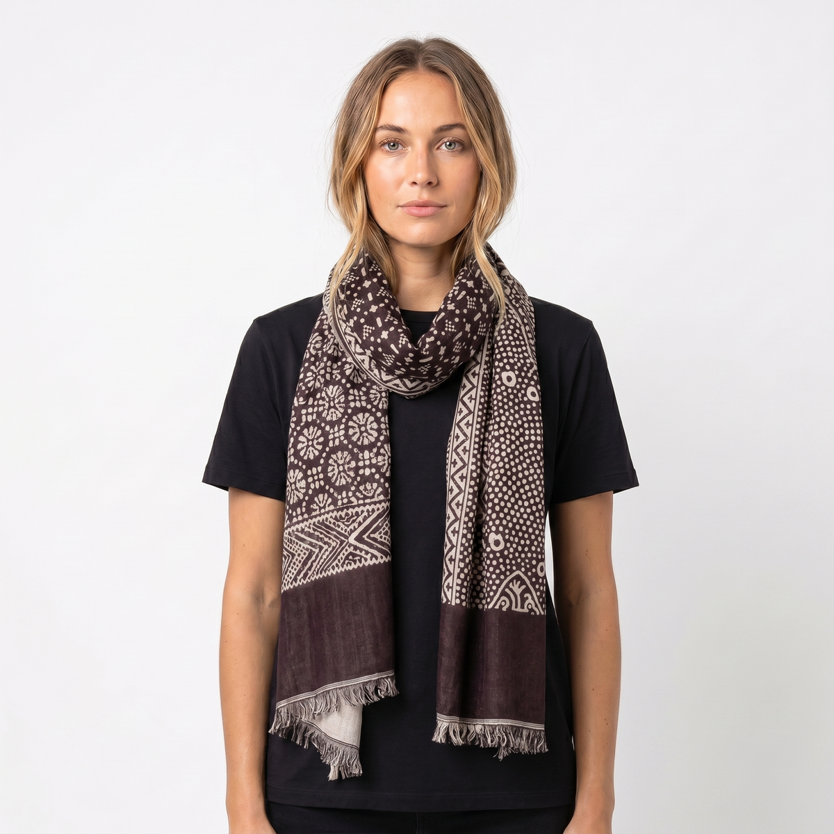 Women's Printed Winter Scarf Floral Geometric Lightweight Fringe Wrap Edenforth