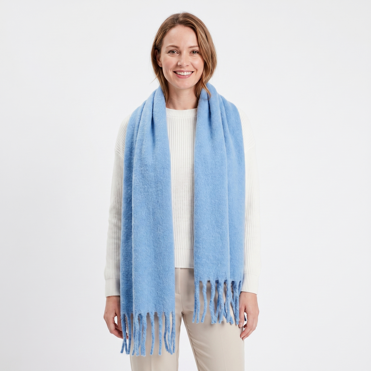 Women's Fluffy Winter Scarf Oversized Brushed Plain Fringe Wrap Edenforth