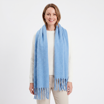 Women's Fluffy Winter Scarf Oversized Brushed Plain Fringe Wrap Edenforth