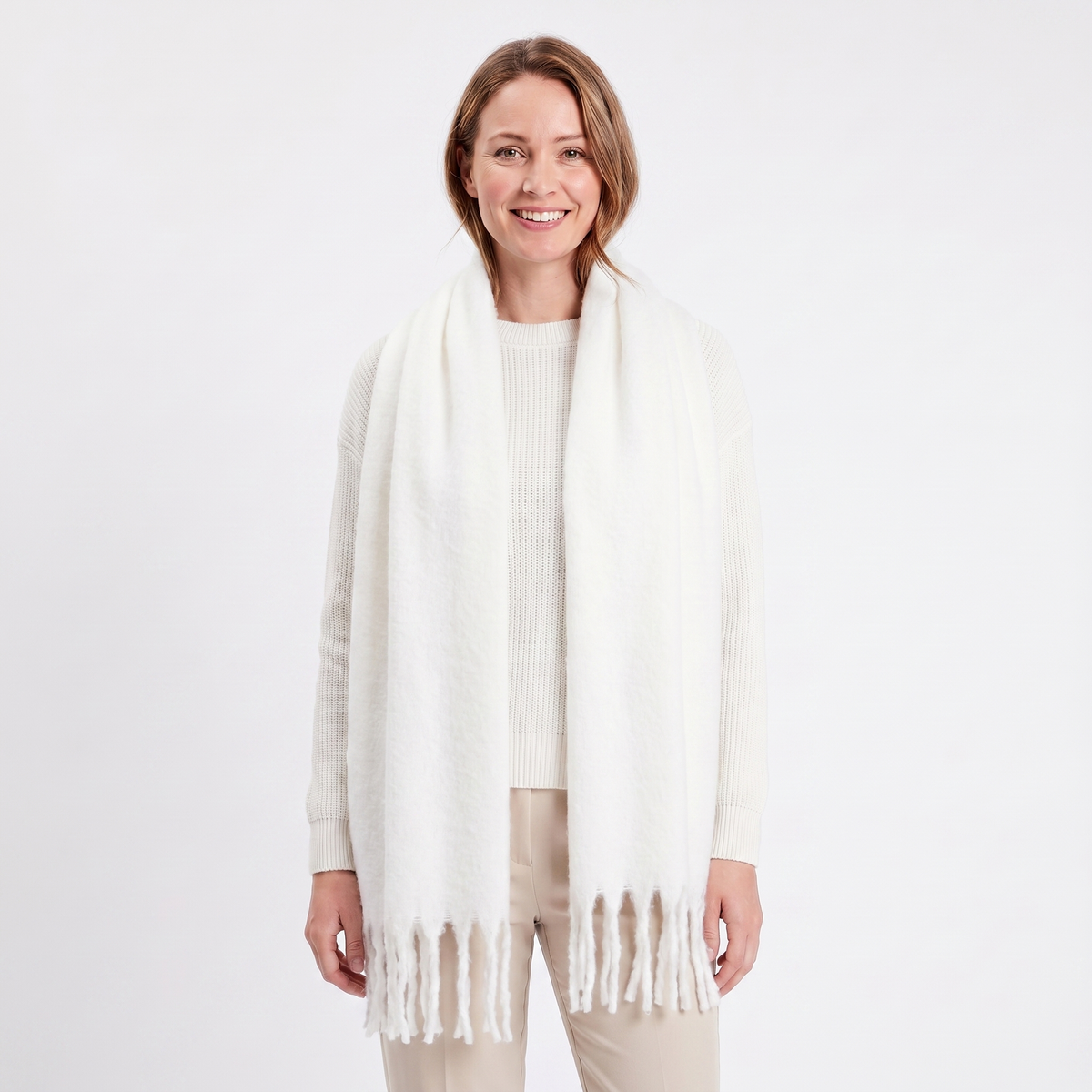 Women's Fluffy Winter Scarf Oversized Brushed Plain Fringe Wrap Edenforth