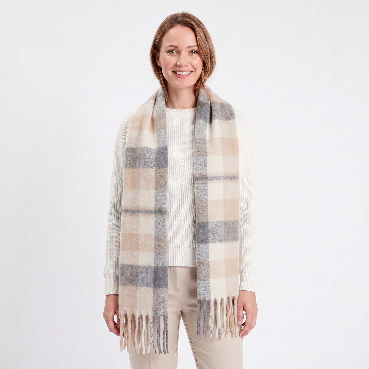Women's Fluffy Winter Scarf Oversized Brushed Plain Fringe Wrap Edenforth