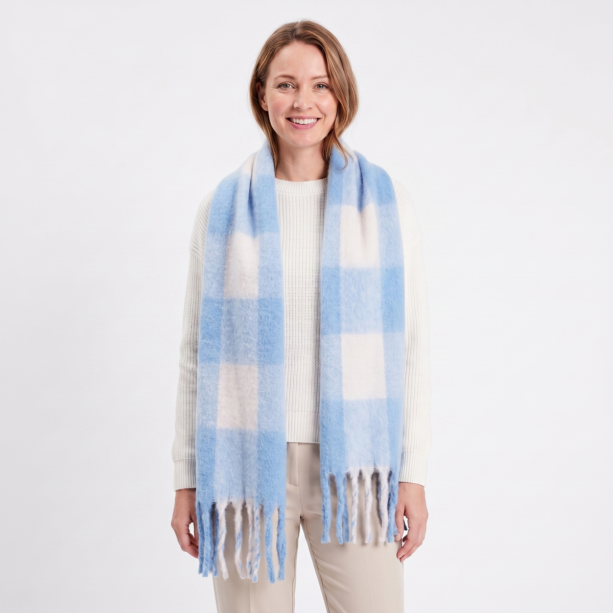 Women's Fluffy Winter Scarf Oversized Brushed Plain Fringe Wrap Edenforth