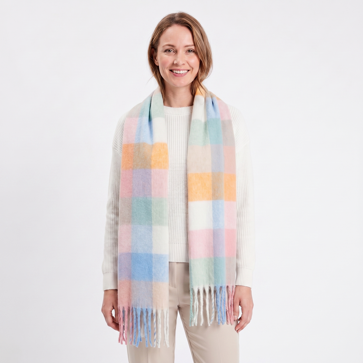 Women's Fluffy Winter Scarf Oversized Brushed Plain Fringe Wrap Edenforth