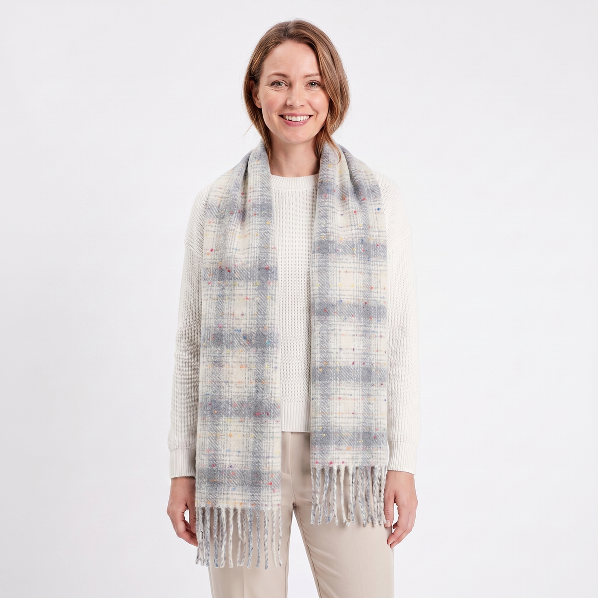 Women's Fluffy Winter Scarf Oversized Brushed Plain Fringe Wrap Edenforth