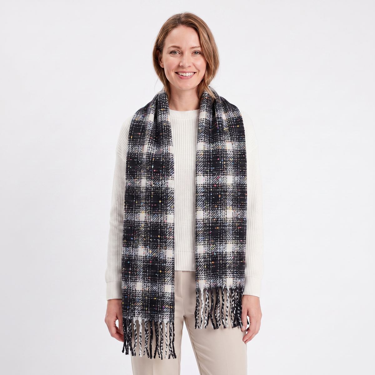 Women's Fluffy Winter Scarf Oversized Brushed Plain Fringe Wrap Edenforth