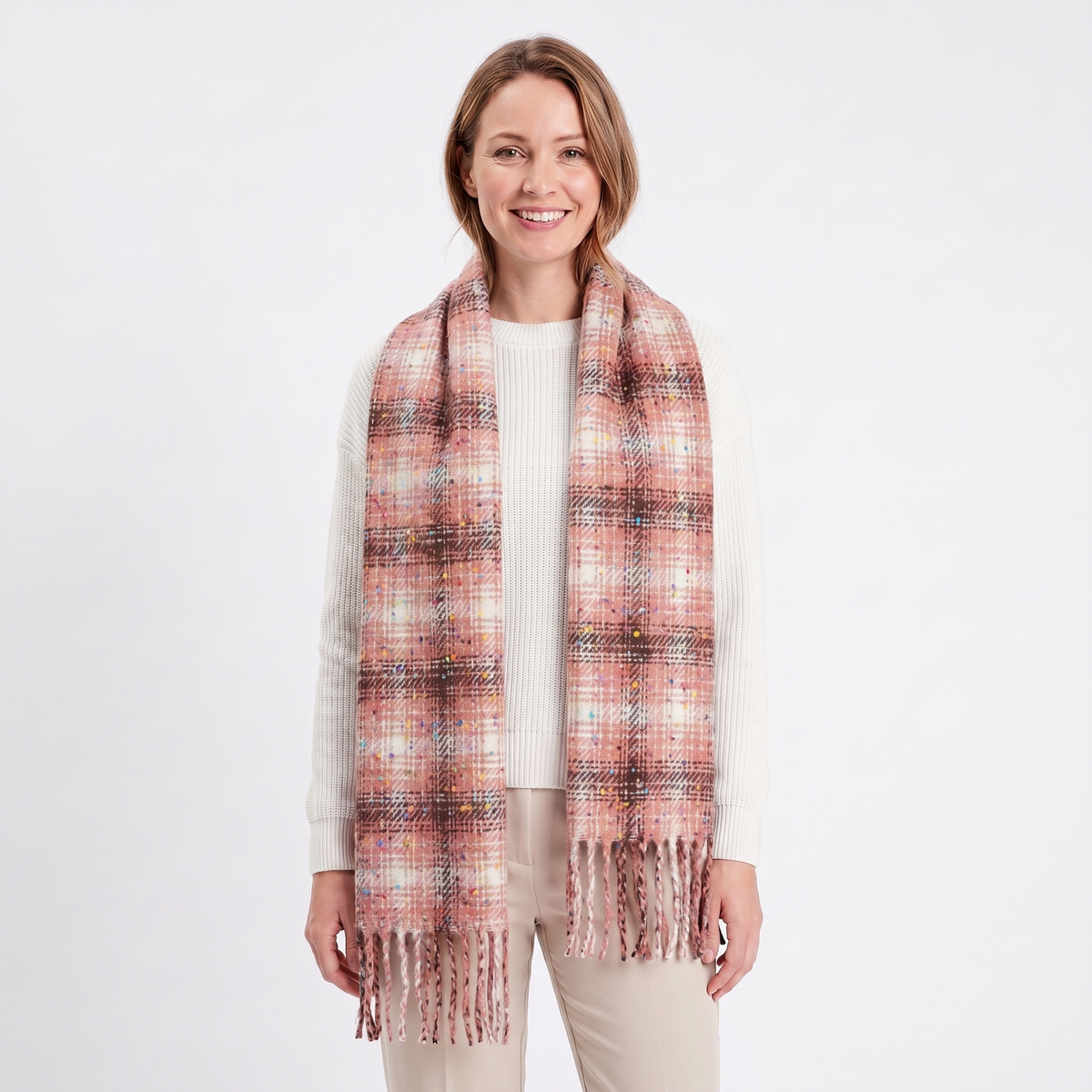 Women's Fluffy Winter Scarf Oversized Brushed Plain Fringe Wrap Edenforth