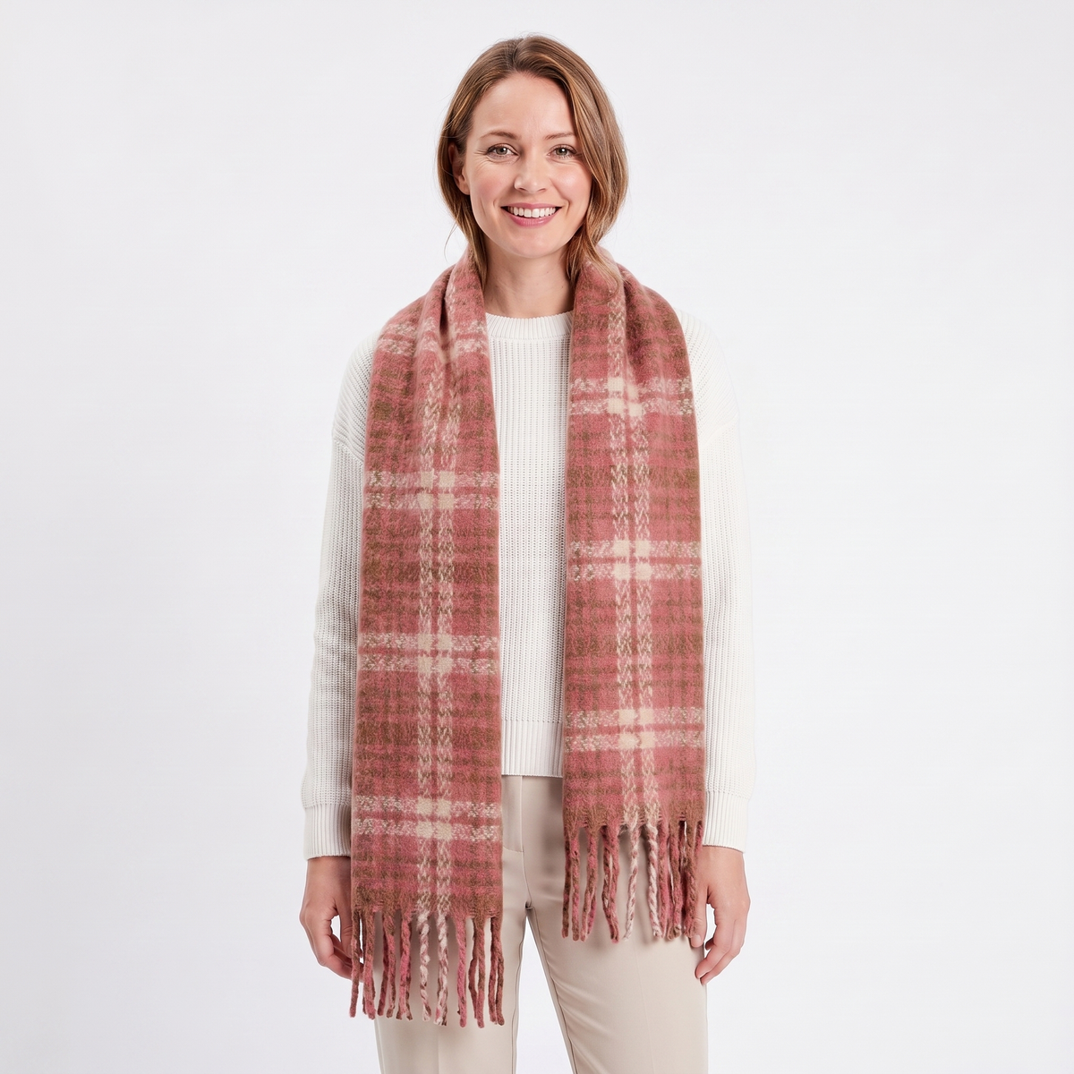 Women's Fluffy Winter Scarf Oversized Brushed Plain Fringe Wrap Edenforth