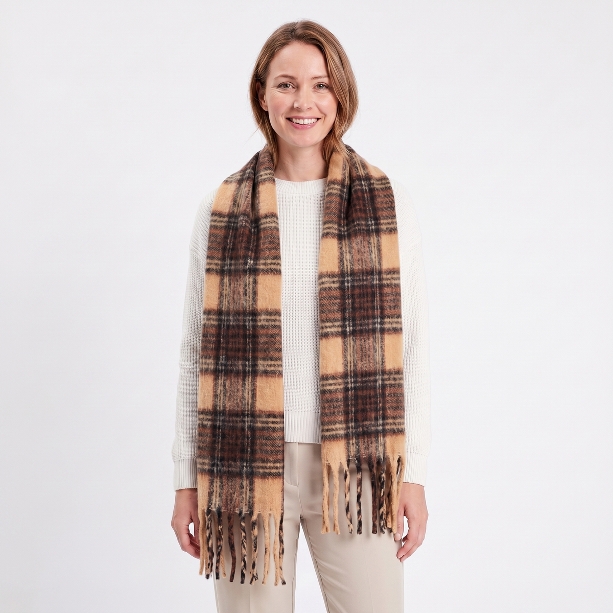 Women's Fluffy Winter Scarf Oversized Brushed Plain Fringe Wrap Edenforth