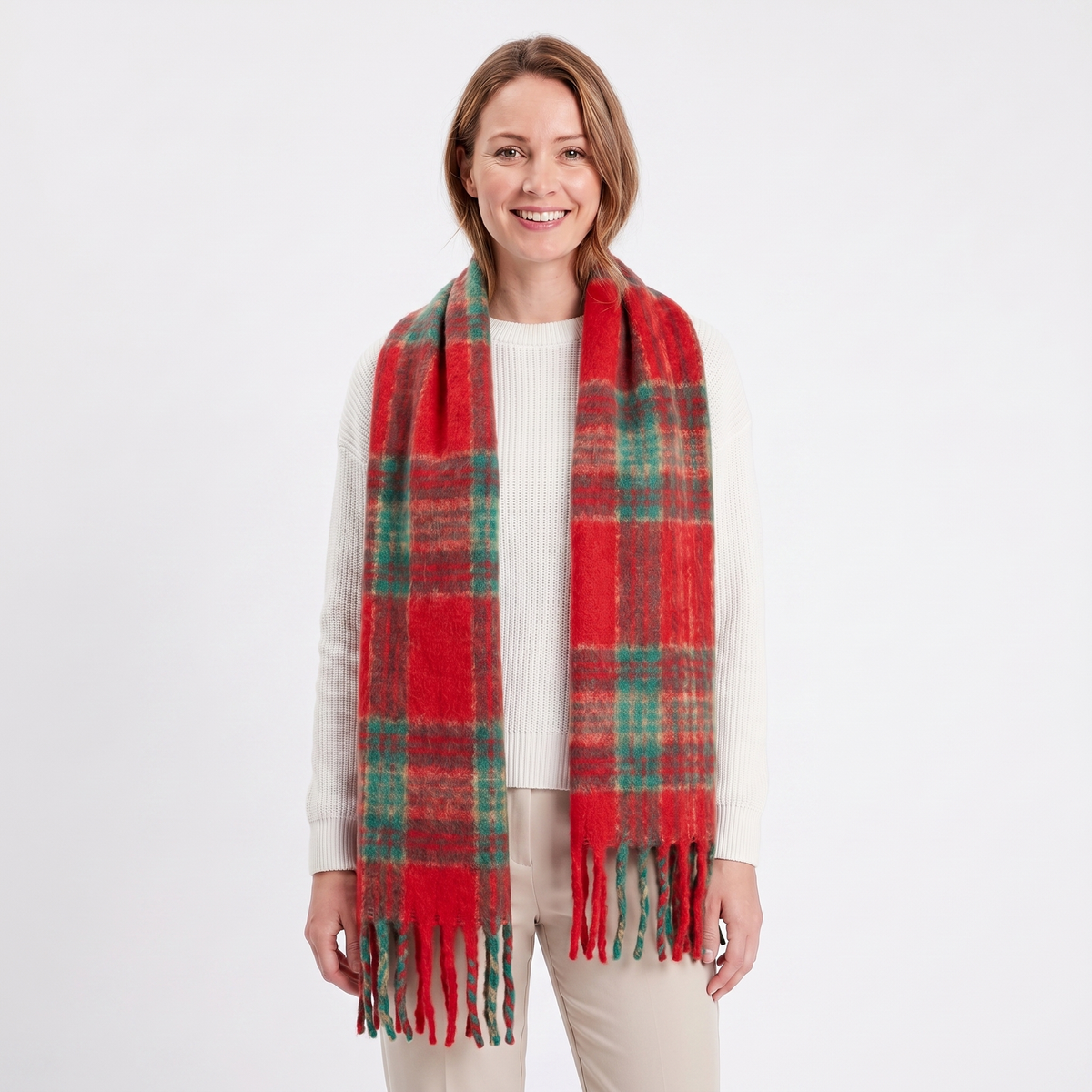 Women's Fluffy Winter Scarf Oversized Brushed Plain Fringe Wrap Edenforth