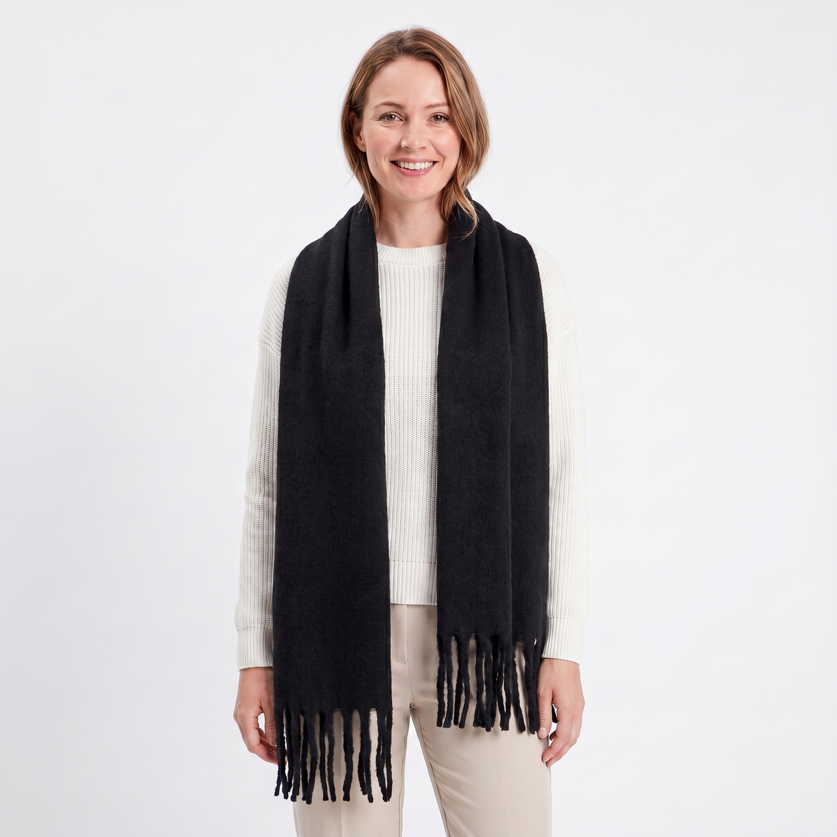 Women's Fluffy Winter Scarf Oversized Brushed Plain Fringe Wrap Edenforth