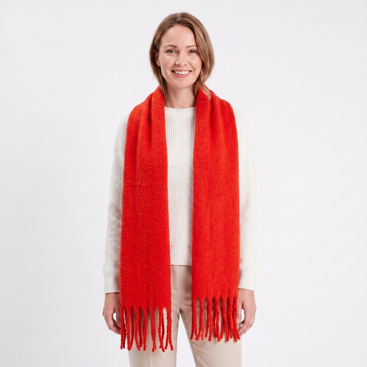 Women's Fluffy Winter Scarf Oversized Brushed Plain Fringe Wrap Edenforth