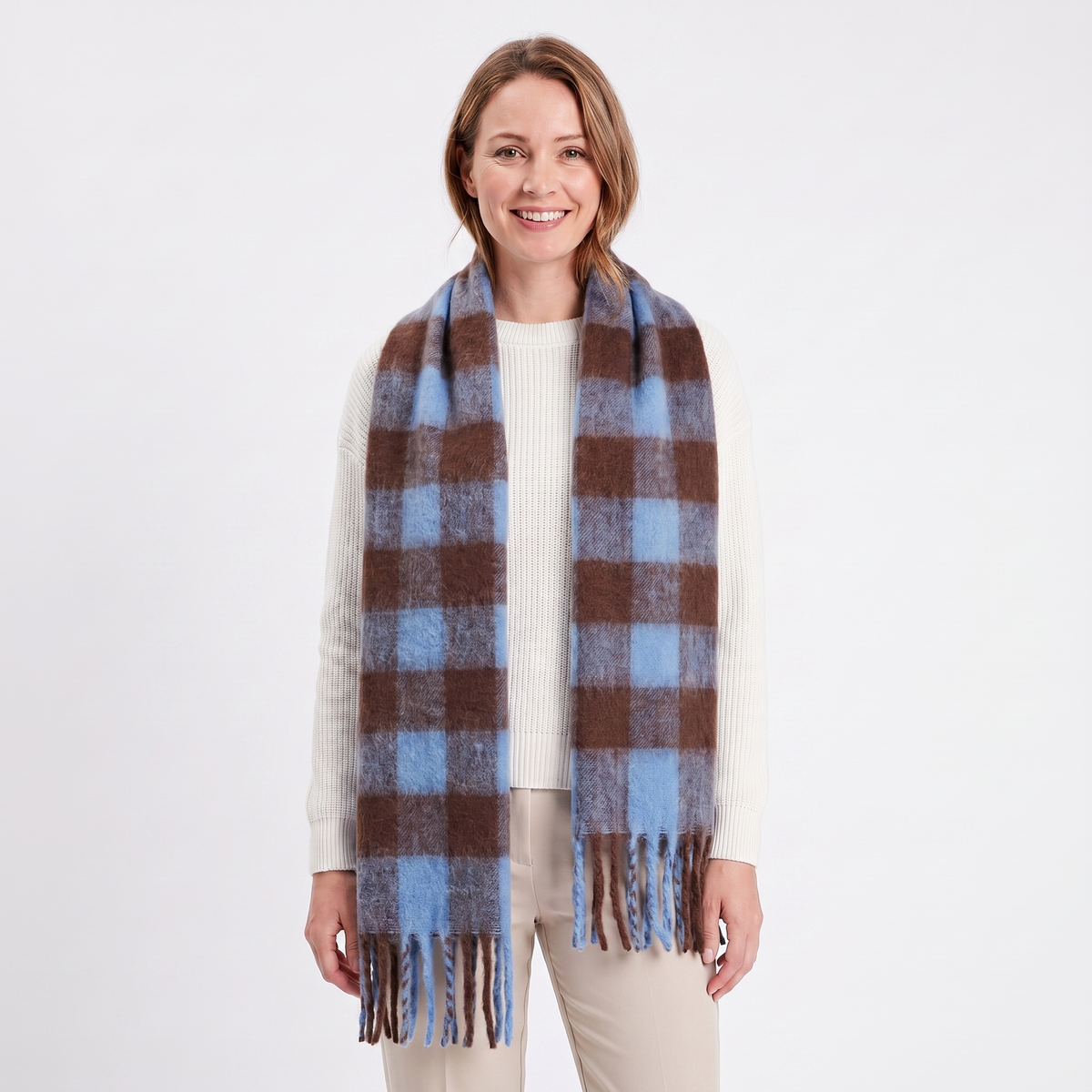 Women's Fluffy Winter Scarf Oversized Brushed Plain Fringe Wrap Edenforth