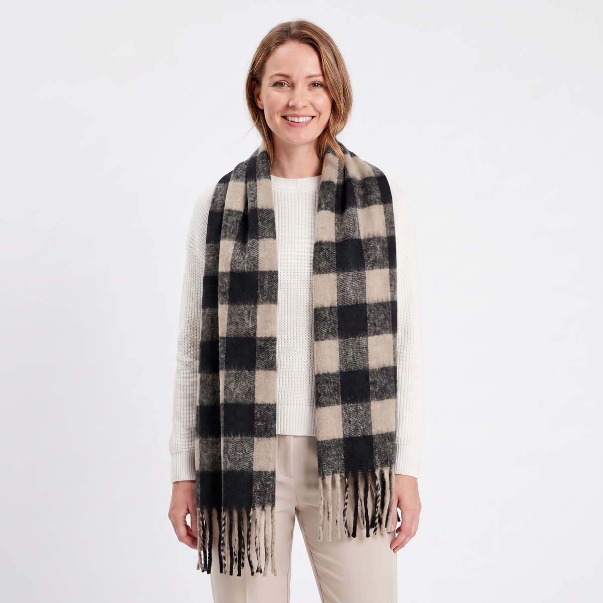 Women's Fluffy Winter Scarf Oversized Brushed Plain Fringe Wrap Edenforth