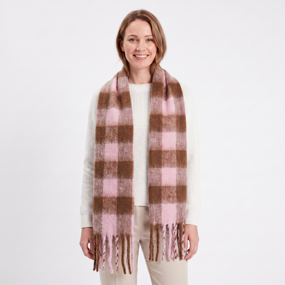 Women's Fluffy Winter Scarf Oversized Brushed Plain Fringe Wrap Edenforth