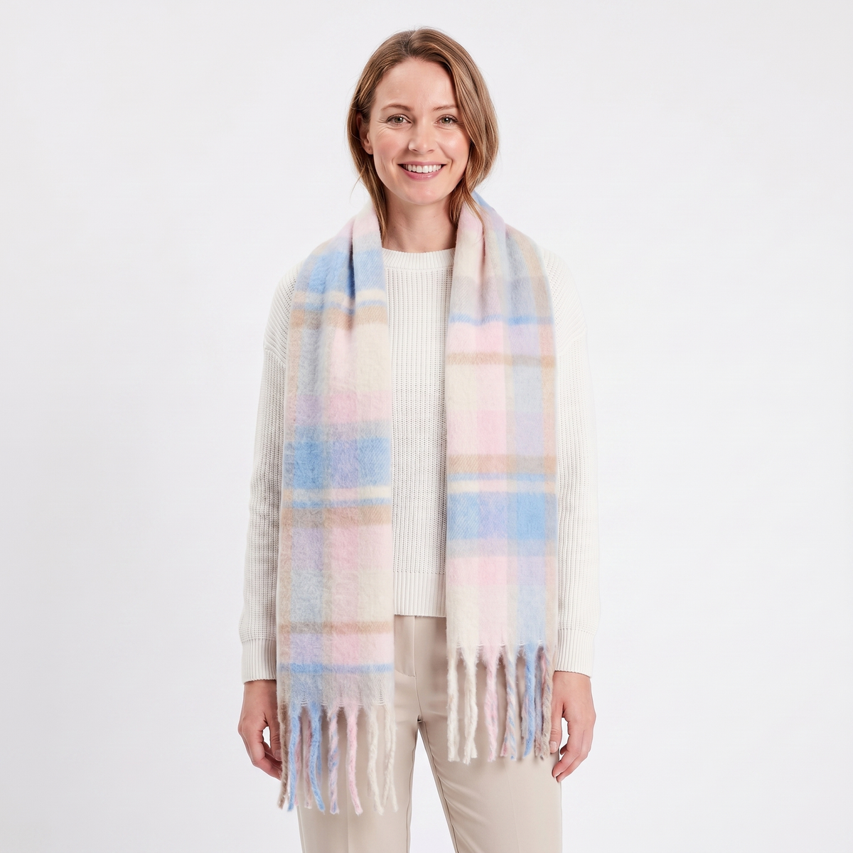 Women's Fluffy Winter Scarf Oversized Brushed Plain Fringe Wrap Edenforth