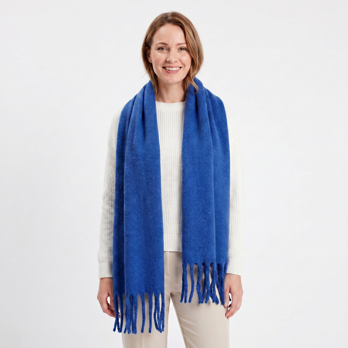 Women's Fluffy Winter Scarf Oversized Brushed Plain Fringe Wrap Edenforth