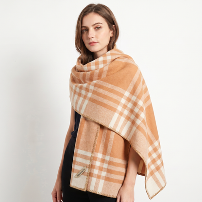 Women's Shawl Wrap Oversized Check Blanket Stitch Edge Woven Winter Edenforth