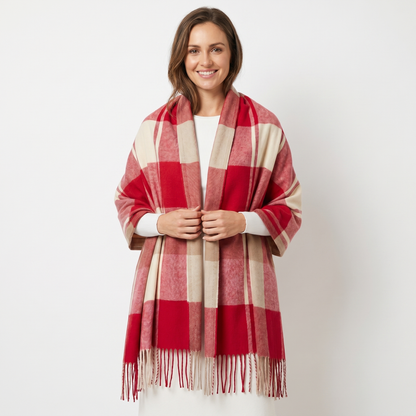 Women's Shawl Winter Scarf Oversized Check Woven Fringe Blanket Wrap Edenforth