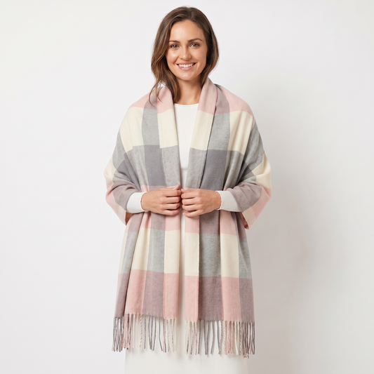 Women's Shawl Winter Scarf Oversized Check Woven Fringe Blanket Wrap Edenforth