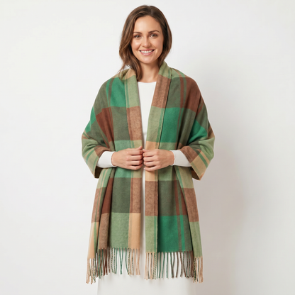Women's Shawl Winter Scarf Oversized Check Woven Fringe Blanket Wrap Edenforth