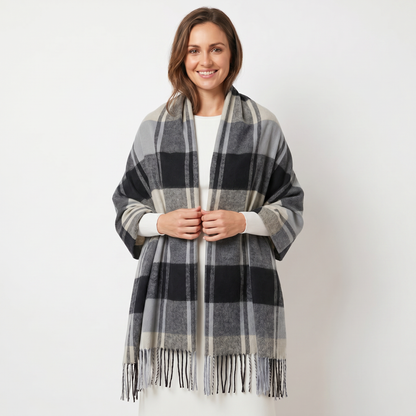 Women's Shawl Winter Scarf Oversized Check Woven Fringe Blanket Wrap Edenforth