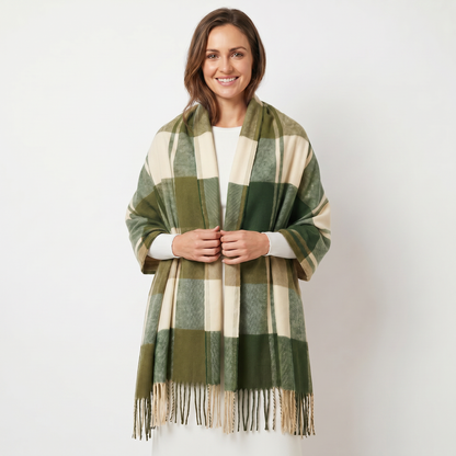 Women's Shawl Winter Scarf Oversized Check Woven Fringe Blanket Wrap Edenforth