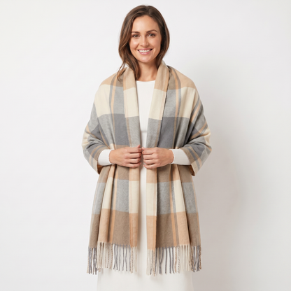 Women's Shawl Winter Scarf Oversized Check Woven Fringe Blanket Wrap Edenforth