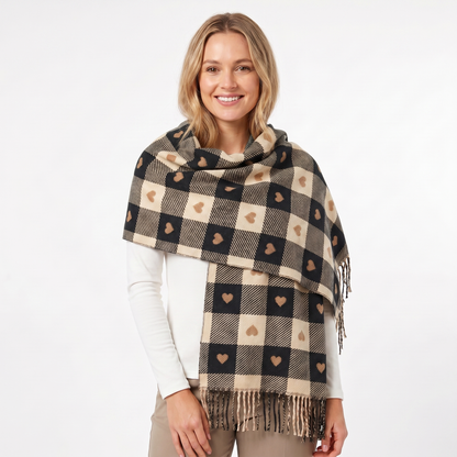 Women's Shawl Winter Scarf Heart Check Woven Fringe Blanket Wrap Edenforth