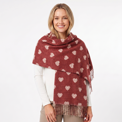 Women's Shawl Winter Scarf Heart Check Woven Fringe Blanket Wrap Edenforth