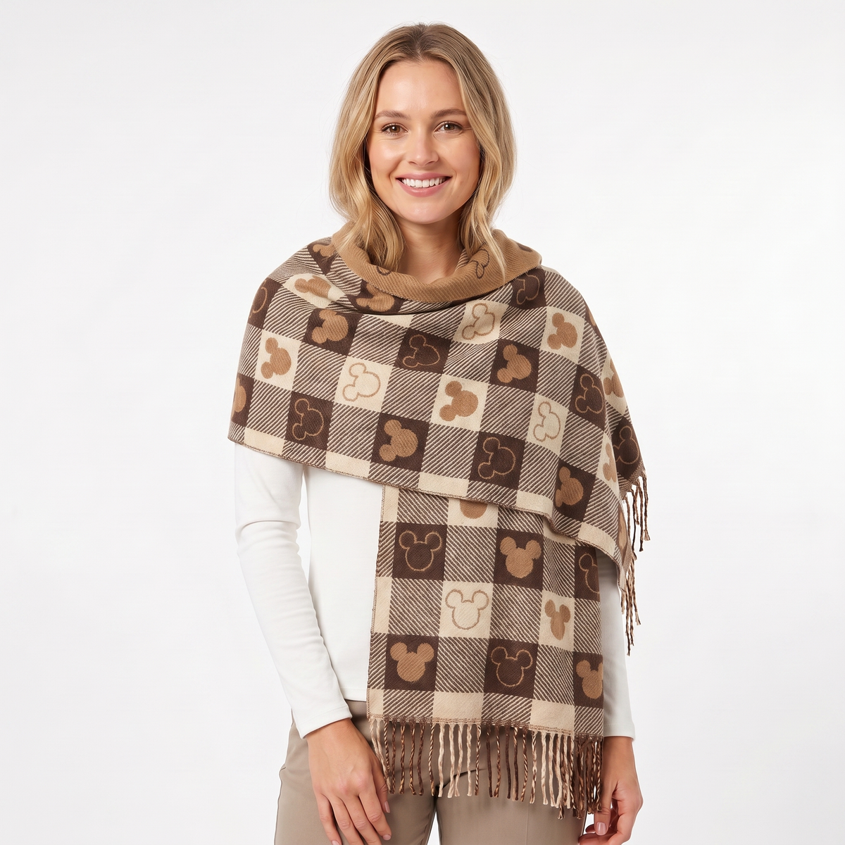 Women's Shawl Winter Scarf Heart Check Woven Fringe Blanket Wrap Edenforth