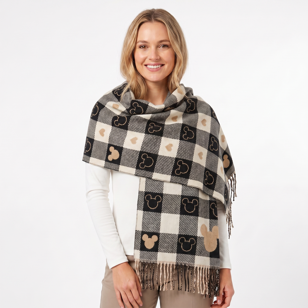 Women's Shawl Winter Scarf Heart Check Woven Fringe Blanket Wrap Edenforth