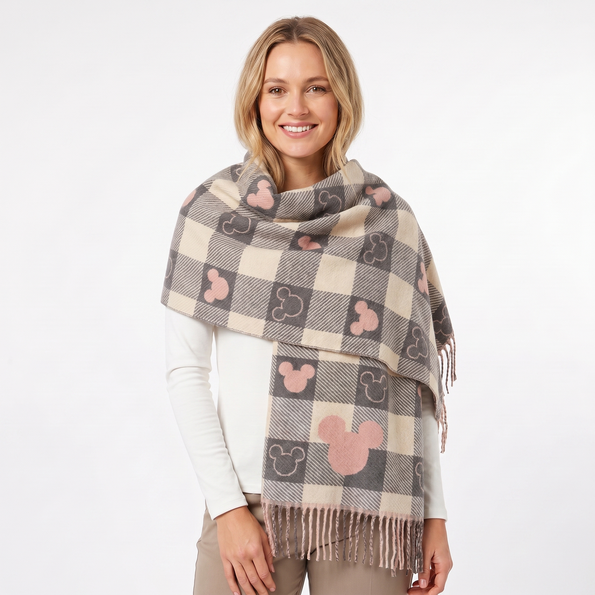 Women's Shawl Winter Scarf Heart Check Woven Fringe Blanket Wrap Edenforth