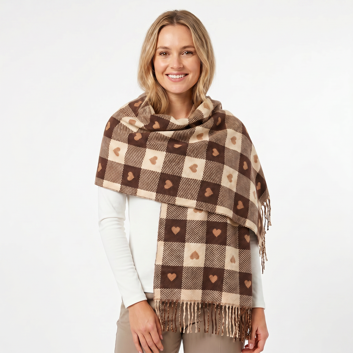 Women's Shawl Winter Scarf Heart Check Woven Fringe Blanket Wrap Edenforth
