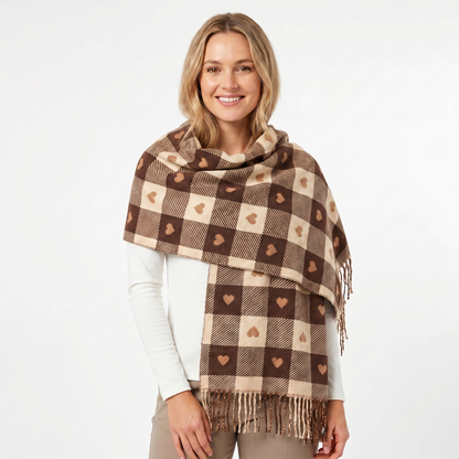 Women's Shawl Winter Scarf Heart Check Woven Fringe Blanket Wrap Edenforth