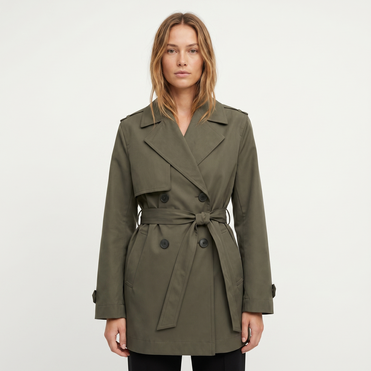 Women's Midi Length Trench Winter Coat Double-Breasted Belted Epaulette Edenforth