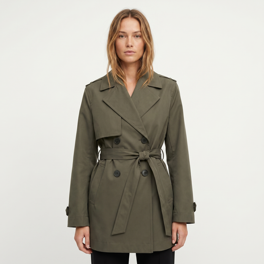 Women's Midi Length Trench Winter Coat Double-Breasted Belted Epaulette Edenforth