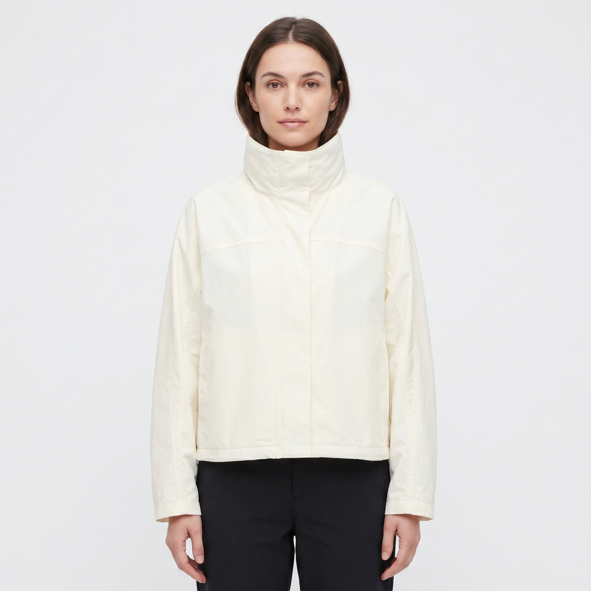 Women's Funnel-Neck Jacket Minimal Shell Oversized Concealed Placket Edenforth
