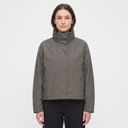Women's Funnel-Neck Jacket Minimal Shell Oversized Concealed Placket Edenforth