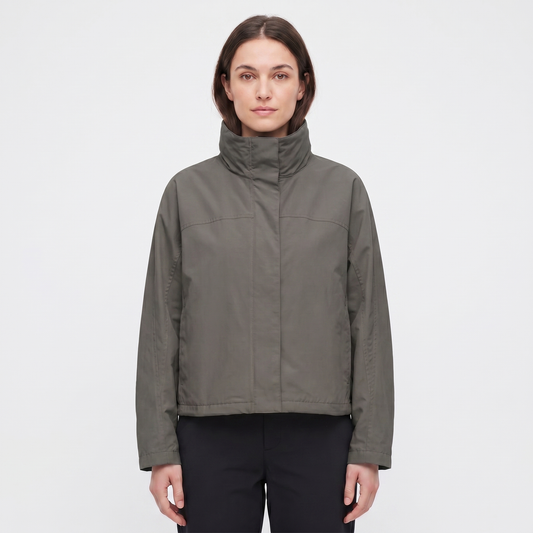 Women's Funnel-Neck Jacket Minimal Shell Oversized Concealed Placket Edenforth
