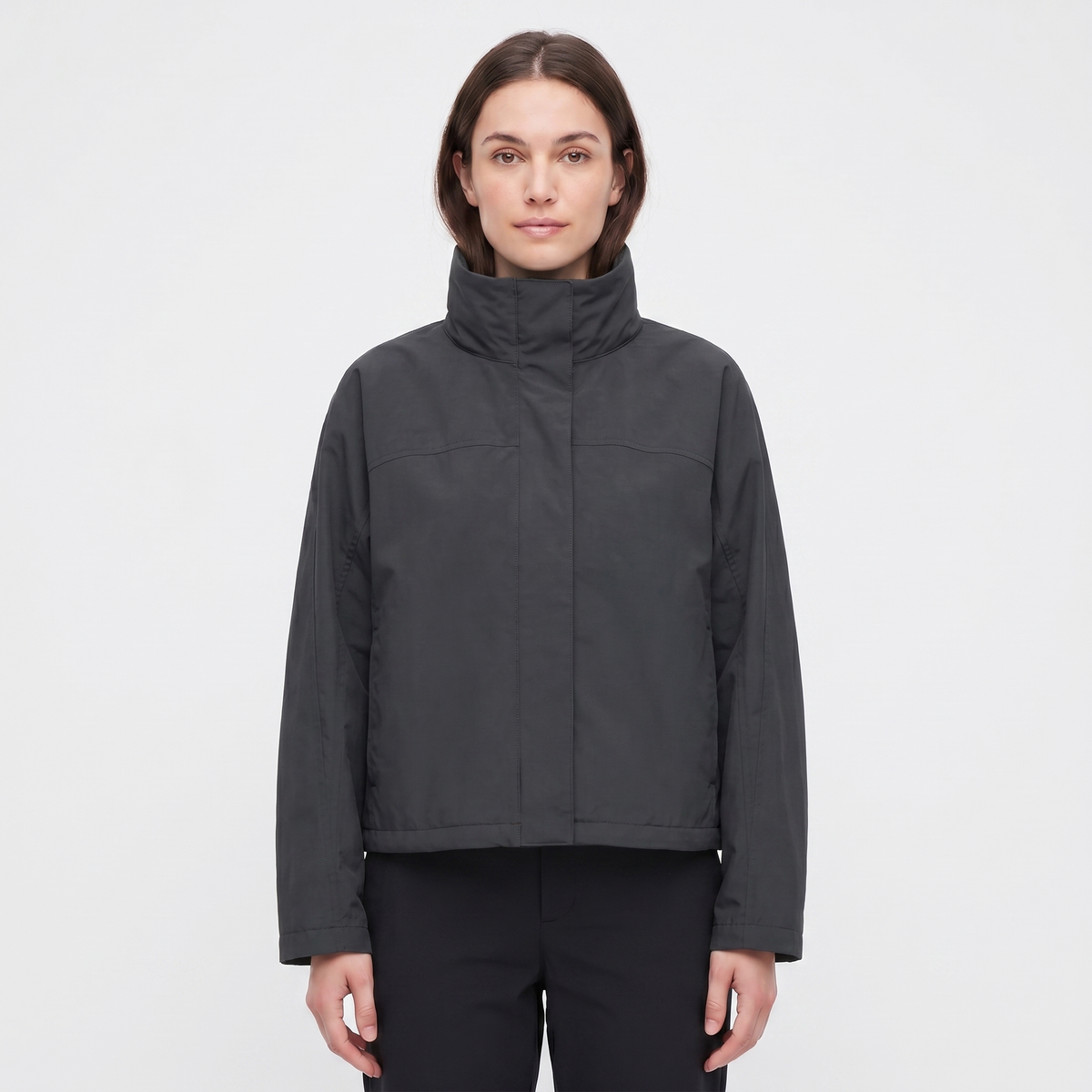 Women's Funnel-Neck Jacket Minimal Shell Oversized Concealed Placket Edenforth