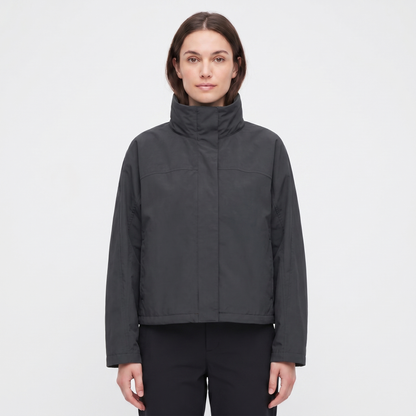 Women's Funnel-Neck Jacket Minimal Shell Oversized Concealed Placket Edenforth