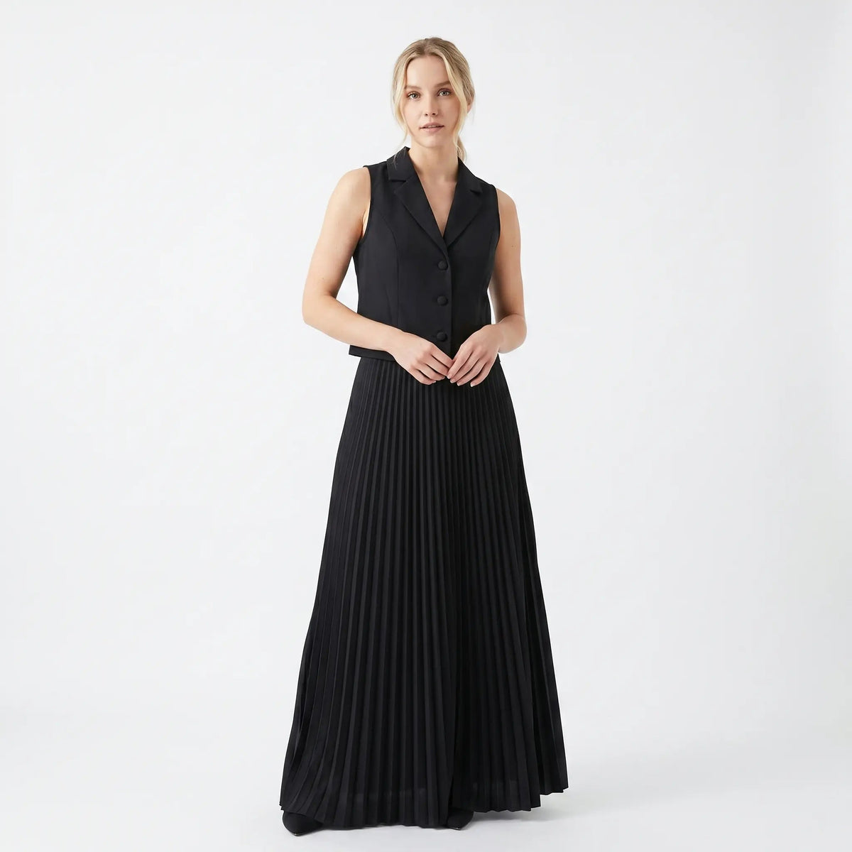 Women's Two-Piece Set Tailored Vest Pleated Maxi Fall Skirt Formal Edenforth