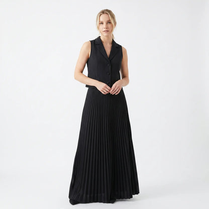 Women's Two-Piece Set Tailored Vest Pleated Maxi Fall Skirt Formal Edenforth