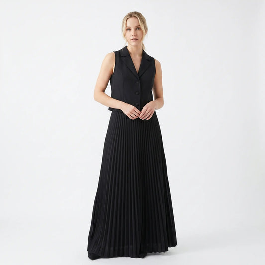 Women's Two-Piece Set Tailored Vest Pleated Maxi Fall Skirt Formal Edenforth