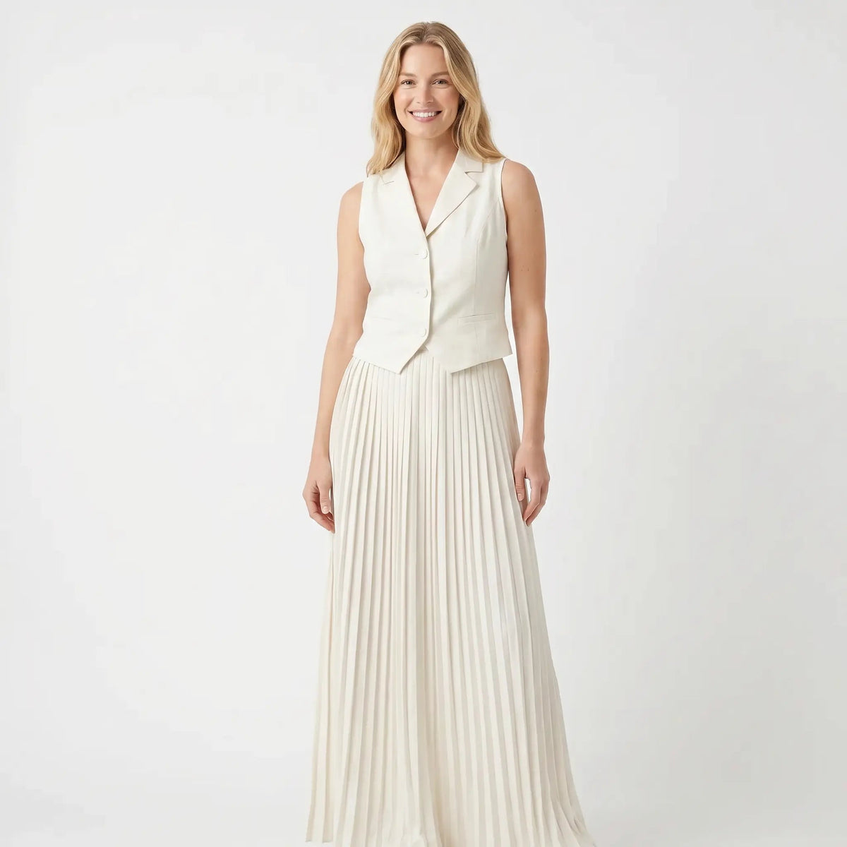 Women's Two-Piece Set Tailored Vest Pleated Maxi Fall Skirt Formal Edenforth