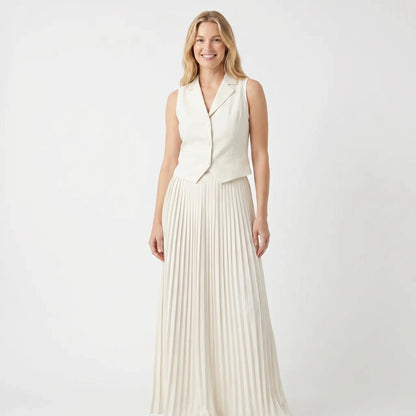 Women's Two-Piece Set Tailored Vest Pleated Maxi Fall Skirt Formal Edenforth
