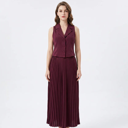 Women's Two-Piece Set Tailored Vest Pleated Maxi Fall Skirt Formal Edenforth