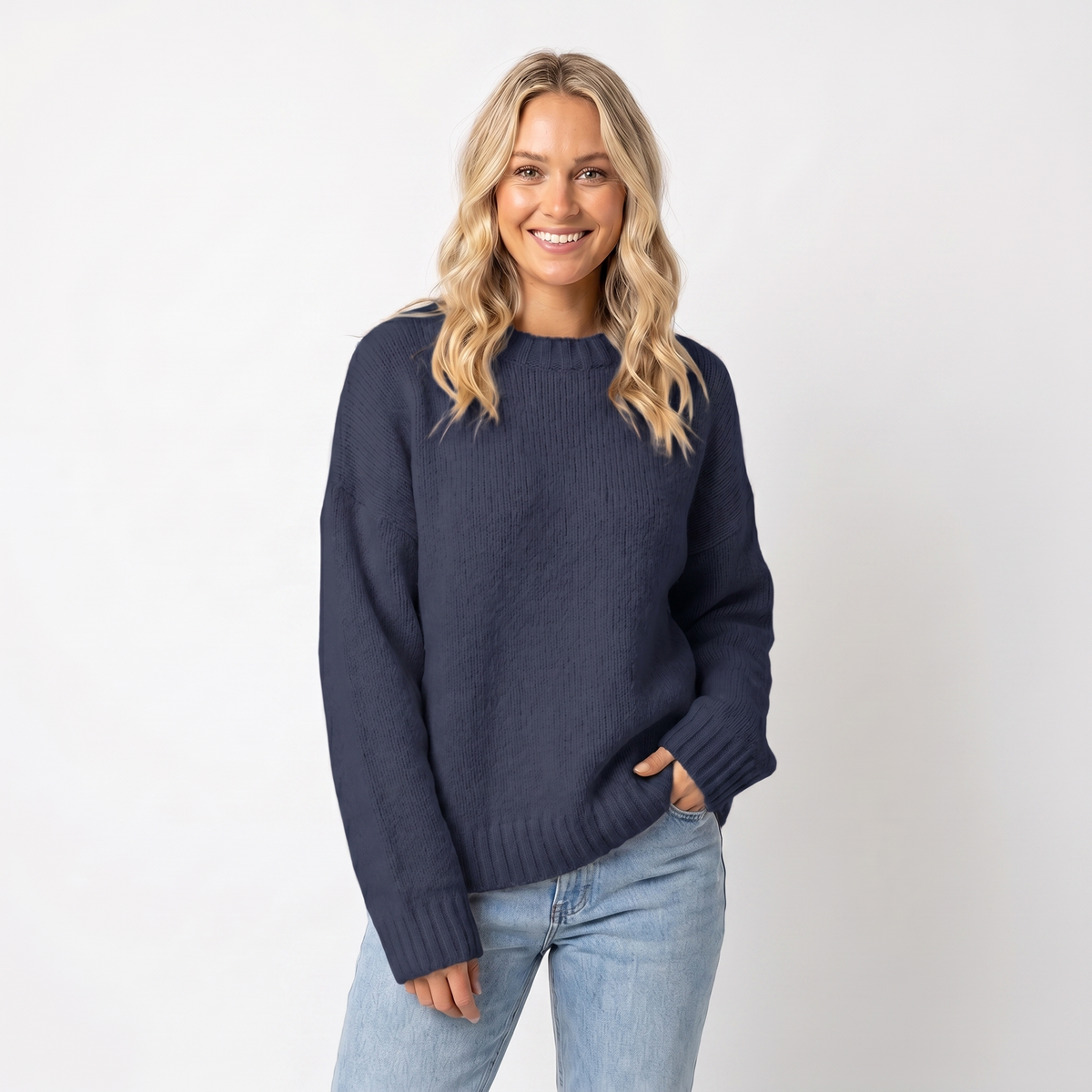 Women's Oversized Sweater Crew-Neck Ribbed Cuff Relaxed Knit Pullover Edenforth