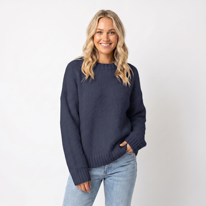 Women's Oversized Sweater Crew-Neck Ribbed Cuff Relaxed Knit Pullover Edenforth